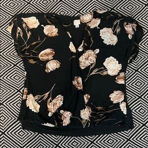 a new day Dark Green and Cream Floral Blouse